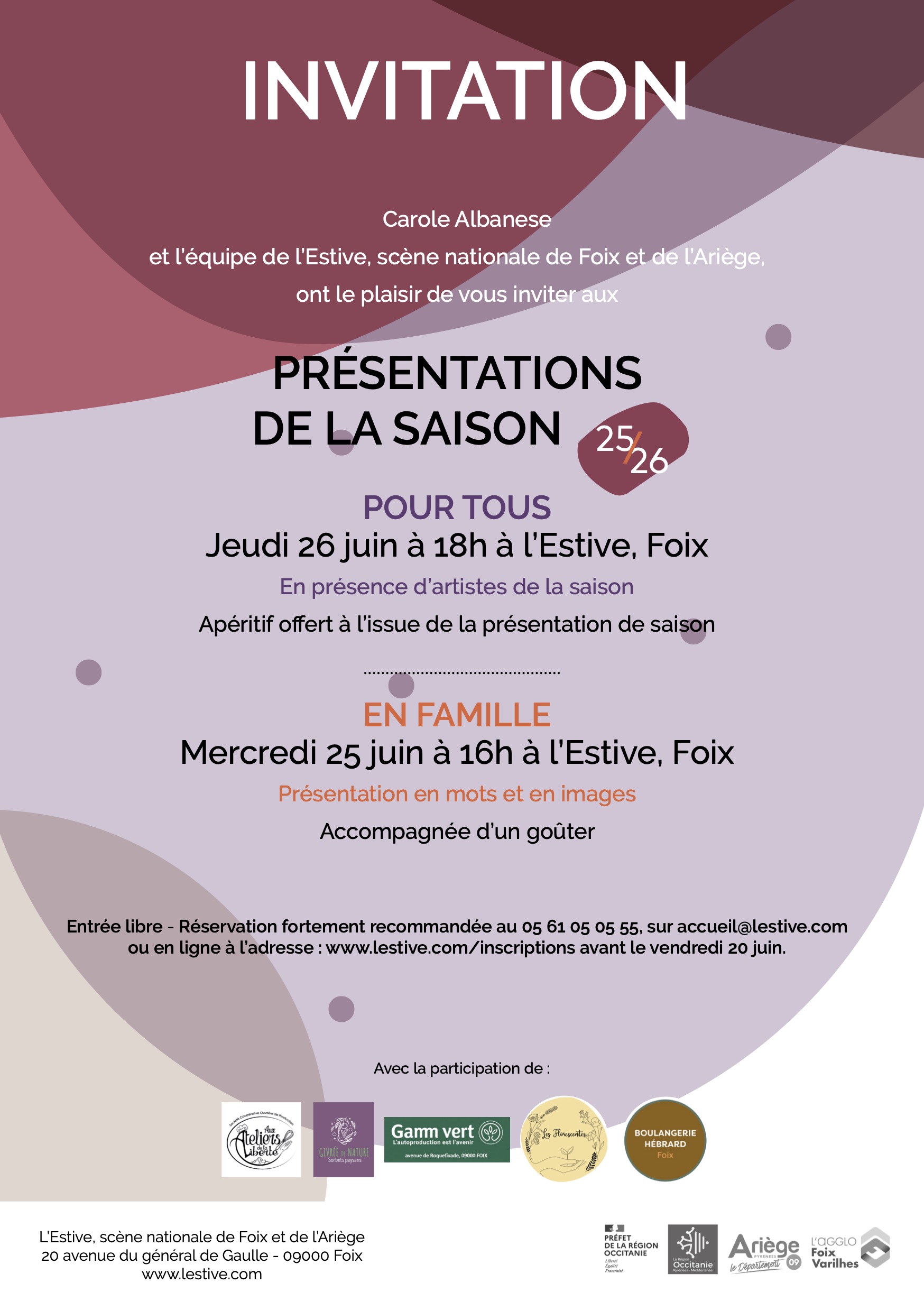 [L'Estive 25-26] 2 Présentations de saison tout public et famille